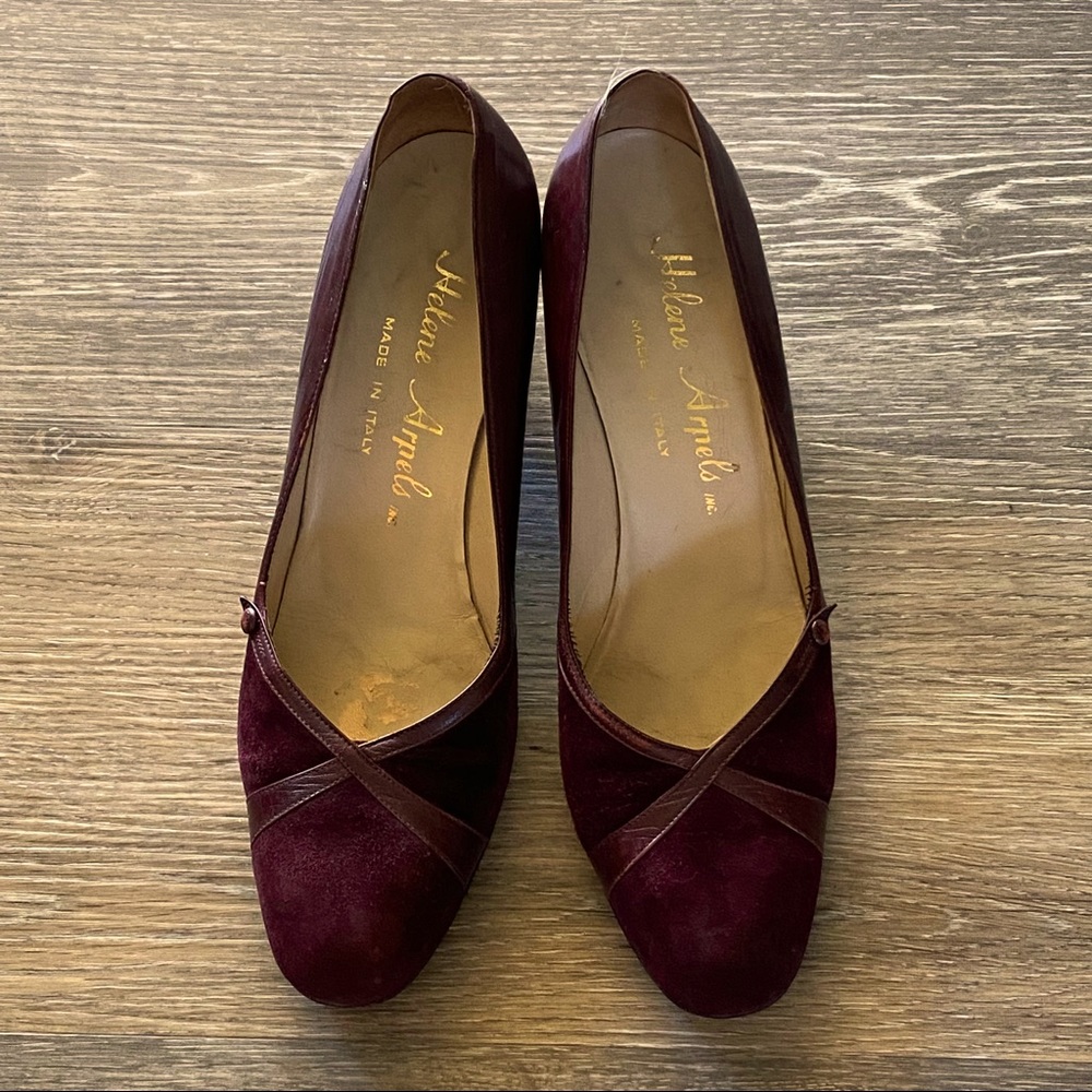 Vintage Burgundy Wine Suede Leather High Heel Pumps - Picture 5 of 14